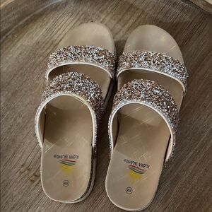 Aloha Island Glitter Double-Strap Slide Sandals - Rose
